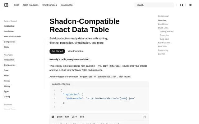 Shadcn-Compatible React Data Table screenshot