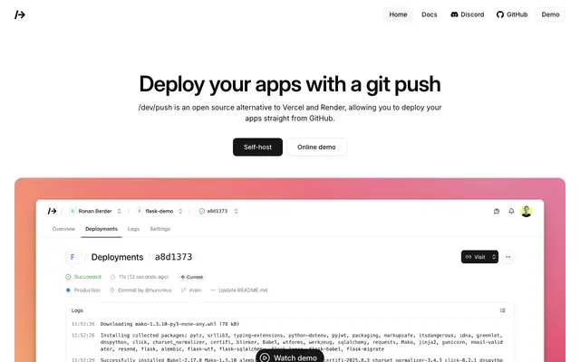 /dev/push screenshot