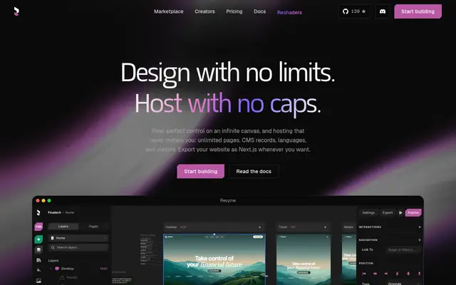 Visual Website Builder with Next.js Export screenshot