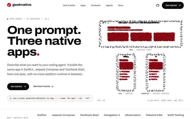 geeknative · One prompt. Three native apps. screenshot