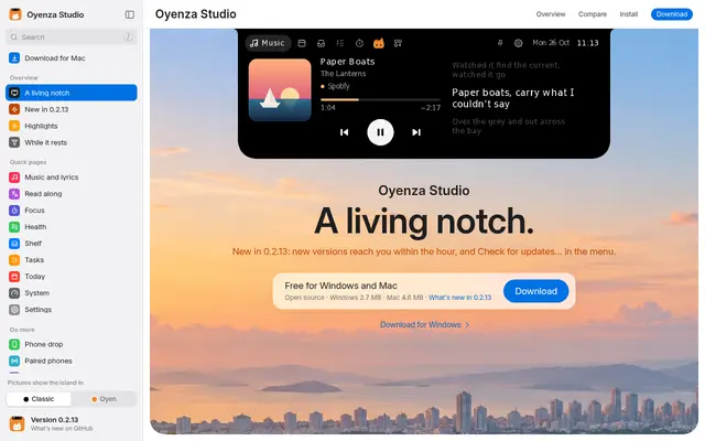 Oyenza Studio · A living notch for Windows and Mac screenshot
