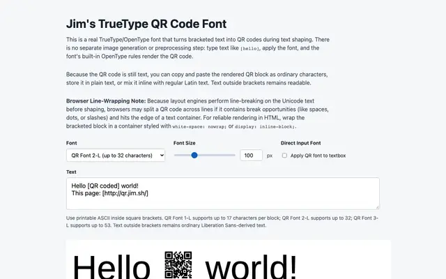Jim's TrueType QR Code Font screenshot